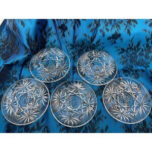 Set Of 5 Vintage Glass Anchor Hocking Horderves Plates Starburst Pattern